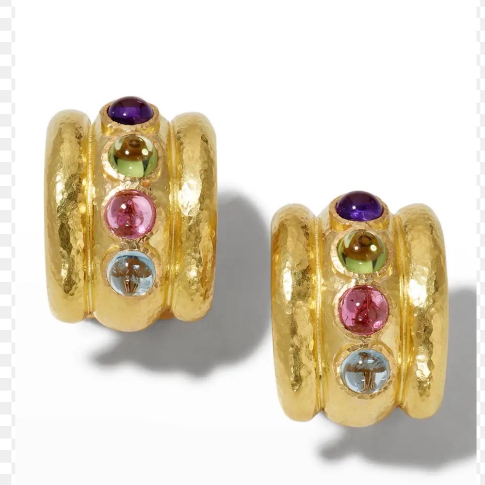 Elizabeth Locke Pastel Amalfi 'Tutti Frutti' Wide Hoop Earrings 19K Gold